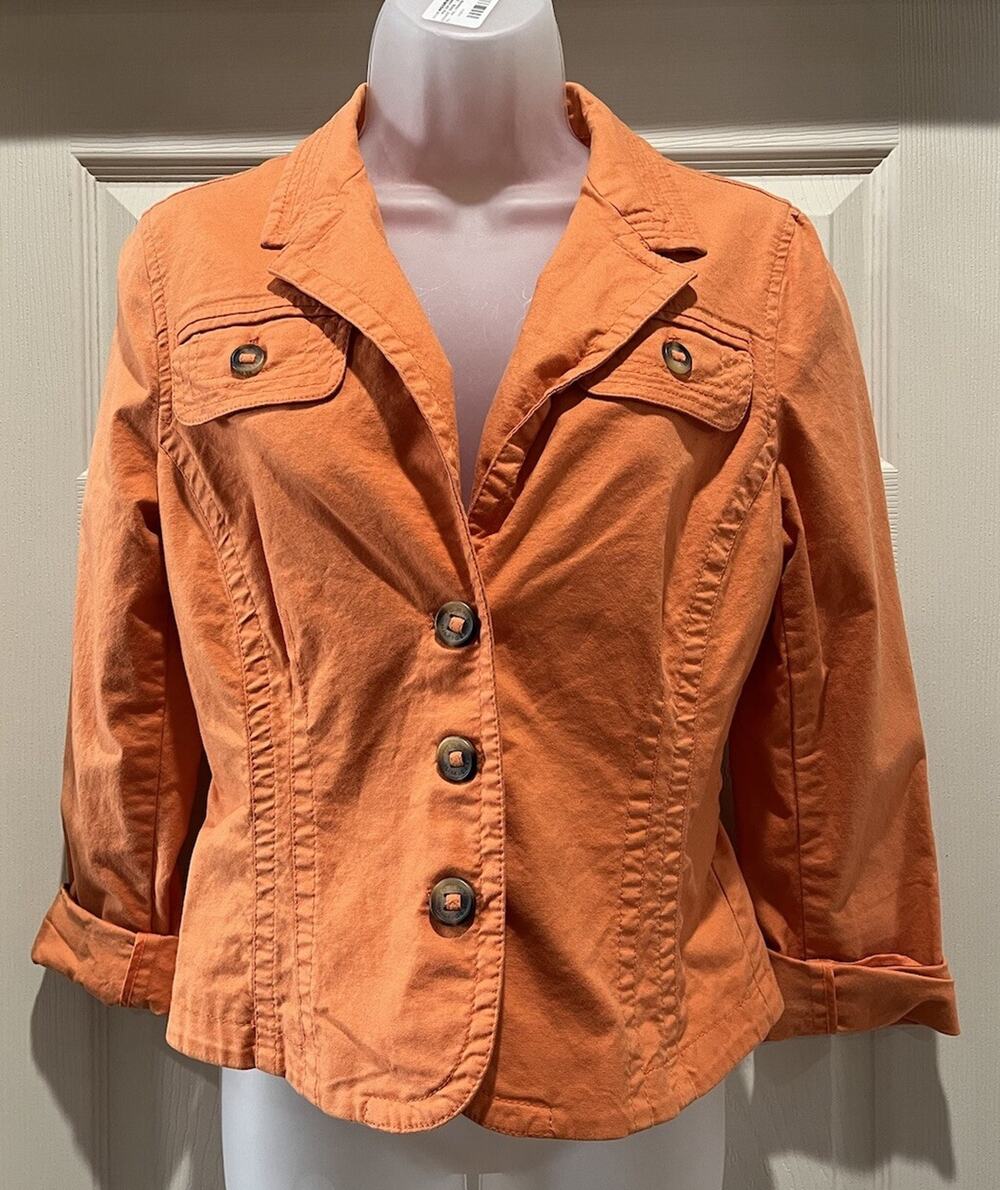 Tommy HIlfiger Jacket Women's Size 10 Orange Denim Pocket 100% Cotton VTG Y2K